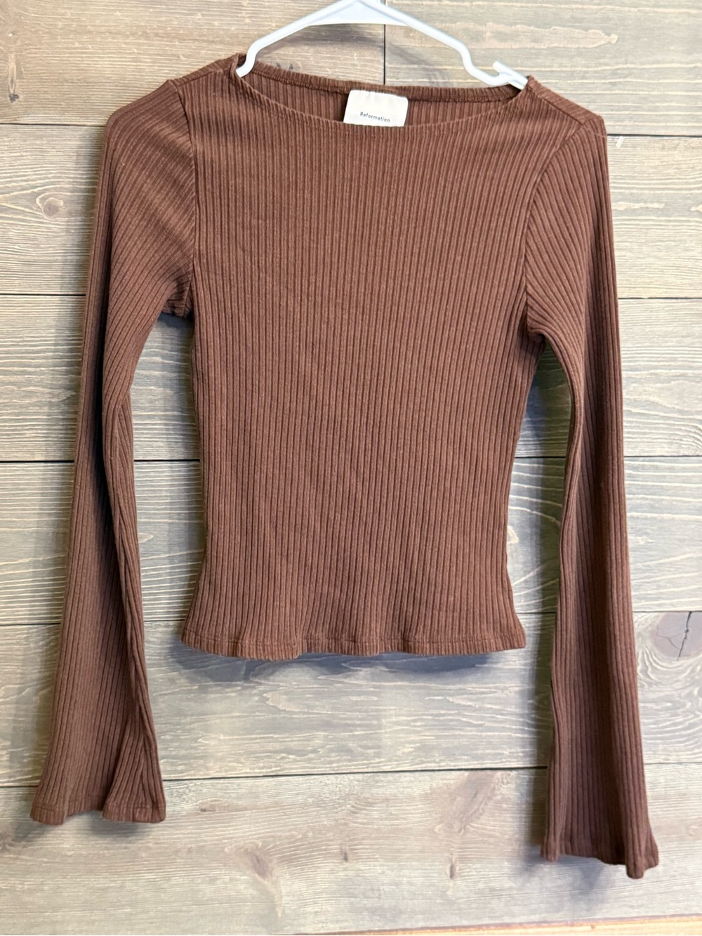 Reformation Brown Ribbed Long Sleeve Fitted Top